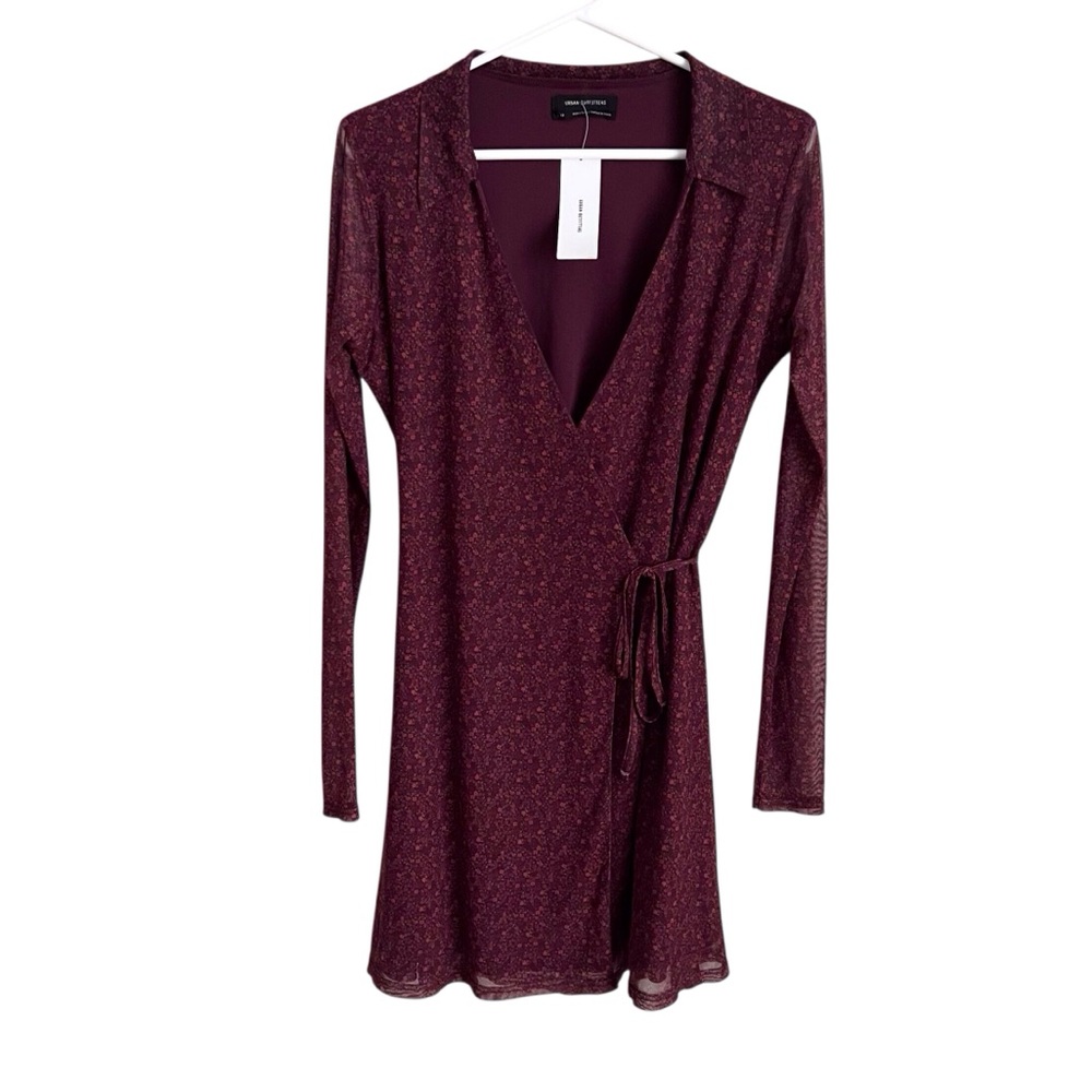 Urban Outfitters NEW Mini Wrap Dress Y2K Burgundy Purple Ditzy Floral Retro XS